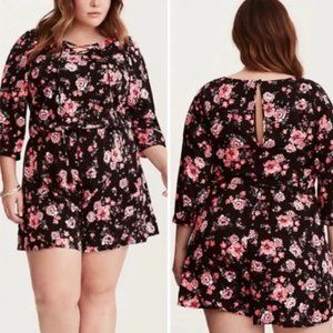 Torrid Black Floral Print Romper